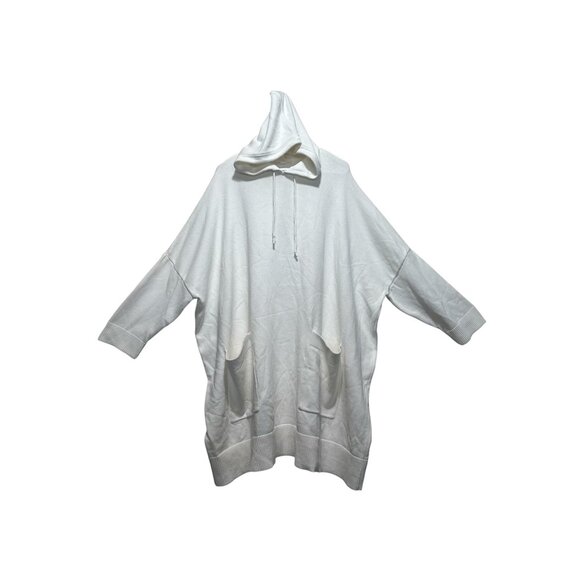 COS Sweater Tunic Top Womens Large White Hoodie Dolman Sleeves Knit Minimalism - Picture 1 of 16